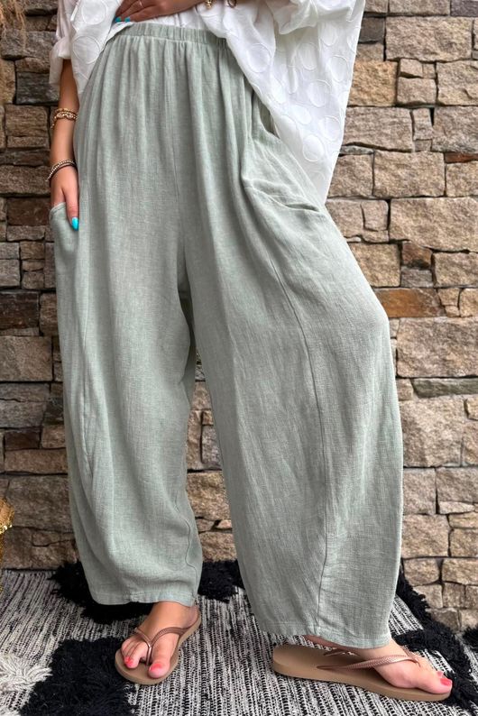 Lina Linen Blend Barrel Pant Washed Khaki